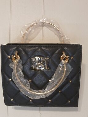 Black Quilted Mini Top-Handle Women's Bag with Gold Hardware